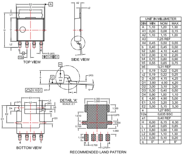 機械図面 - onsemi NVMYS3D8N04CLパワーMOSFET